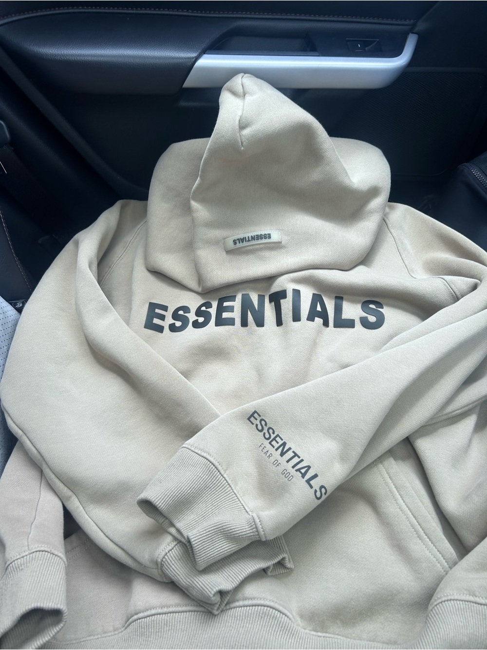 ESSENTIALS Men's Beige Crewneck Hoodie with Front Logo